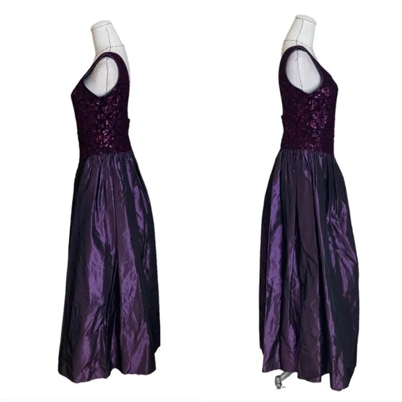 Vintage 90s Jessica McClintock Purple Lace Taffeta Gown Dress Prom Formal S M - Picture 3 of 14